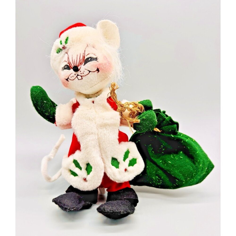 Annalee Winterberry Santa Mouse Green Toy Sack Christmas 10‎ inch 2005